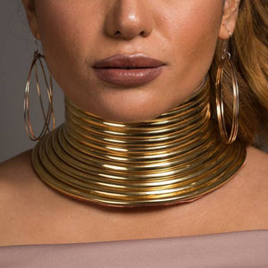 Fabulous! Make A Statement with this beautiful  Amazing Choker Necklace Women Gold Color Leather Collar African Inspired Jewelry