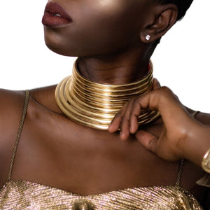Fabulous! Make A Statement with this beautiful  Amazing Choker Necklace Women Gold Color Leather Collar African Inspired Jewelry