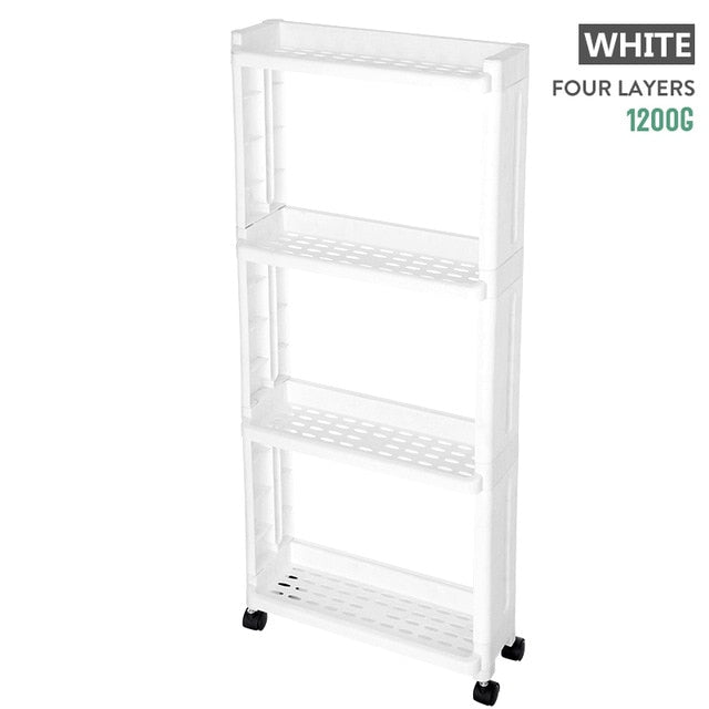 Kitchen Space Saver Storage Rack Fridge Side Shelf 2/3/4 Layer Removable With Wheels Bathroom Organizer Shelf