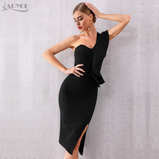 FAB Elegant Bandage Dress Celebrity Evening Party Dresses Sexy One Shoulder Ruffles Bodycon Club Dress Vestidos