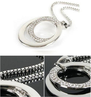 Cool Double Circle Necklace with Crystal Rhinestone Silver Plated Pendant Necklace Gift