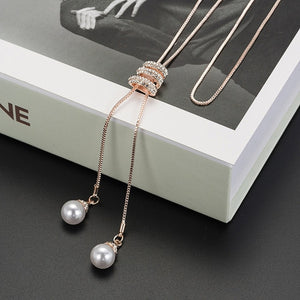 CHIC, MINIMALIST SHINE! Rhinestone Chain Elegant Long Pendant Jewelry Fashion Pearl. Good Party Look!
