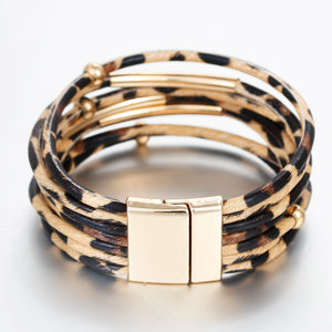Leopard Leather Bracelets Cool Multilayer Wide Wrap Bracelet Jewelry Bracelets & Bangles Elegant