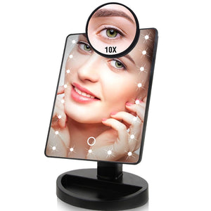 22 LED Lights Touch Screen Makeup Mirror Dropshipping Discounted Price 1X 10X Bright Adjustable USB Or Batteries Use 16 Lights
