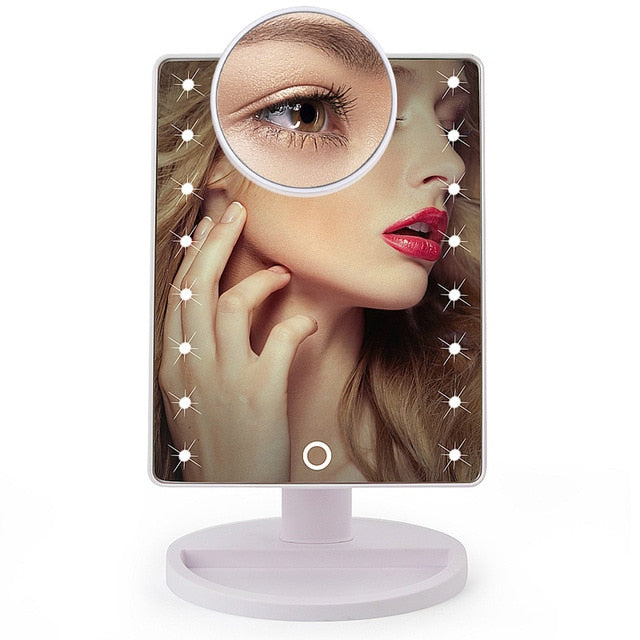 22 LED Lights Touch Screen Makeup Mirror Dropshipping Discounted Price 1X 10X Bright Adjustable USB Or Batteries Use 16 Lights