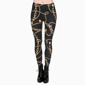 Fashionista Legging Women with Gold Chains design Sexy Fitness Pants Workout Leggings