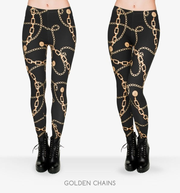 Fashionista Legging Women with Gold Chains design Sexy Fitness Pants Workout Leggings