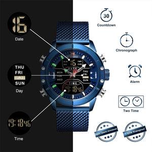 NAVIFORCE Top Luxury Brand Men's Watch Military Sport Quartz Wrist Watches Stainless Steel LED Digital clock