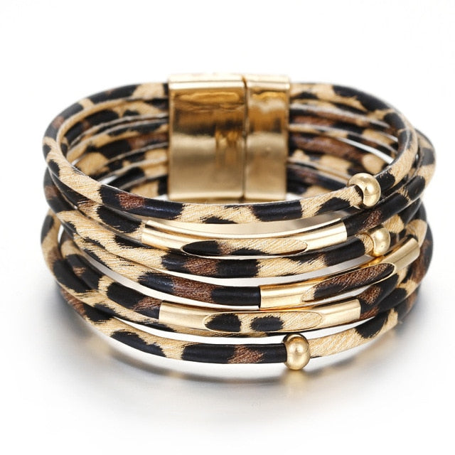 Leopard Leather Bracelets Cool Multilayer Wide Wrap Bracelet Jewelry Bracelets & Bangles Elegant