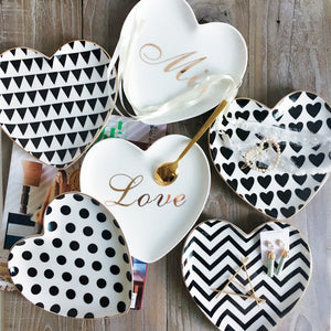 Nordic Modern Love gold-traced ceramics plate black and white heart-shaped breakfast plate fruit dessert plate tableware plates