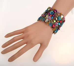 Beautiful Happy Colorful Fashion Flower Stretch Wide Bracelet Women also great for Wedding Bridal Jewelry Gifts 12 colors