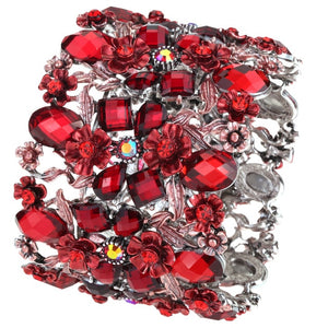 Beautiful Happy Colorful Fashion Flower Stretch Wide Bracelet Women also great for Wedding Bridal Jewelry Gifts 12 colors