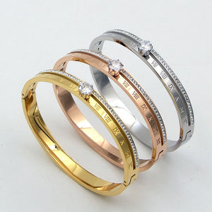 Elegant Bracelet Stainless Steel Crystal Roman Numerals Bangle Bracelet Rose Gold Color Female Woman Party Holiday Gift